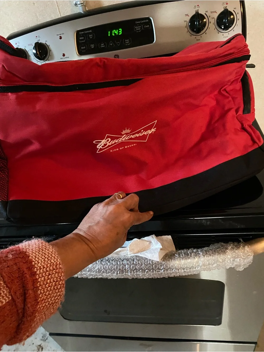 Budweiser Red and White cooler for beverages
